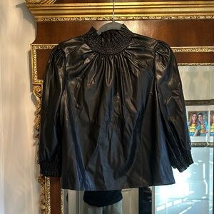 INC International Concepts Black Smocked Blouse